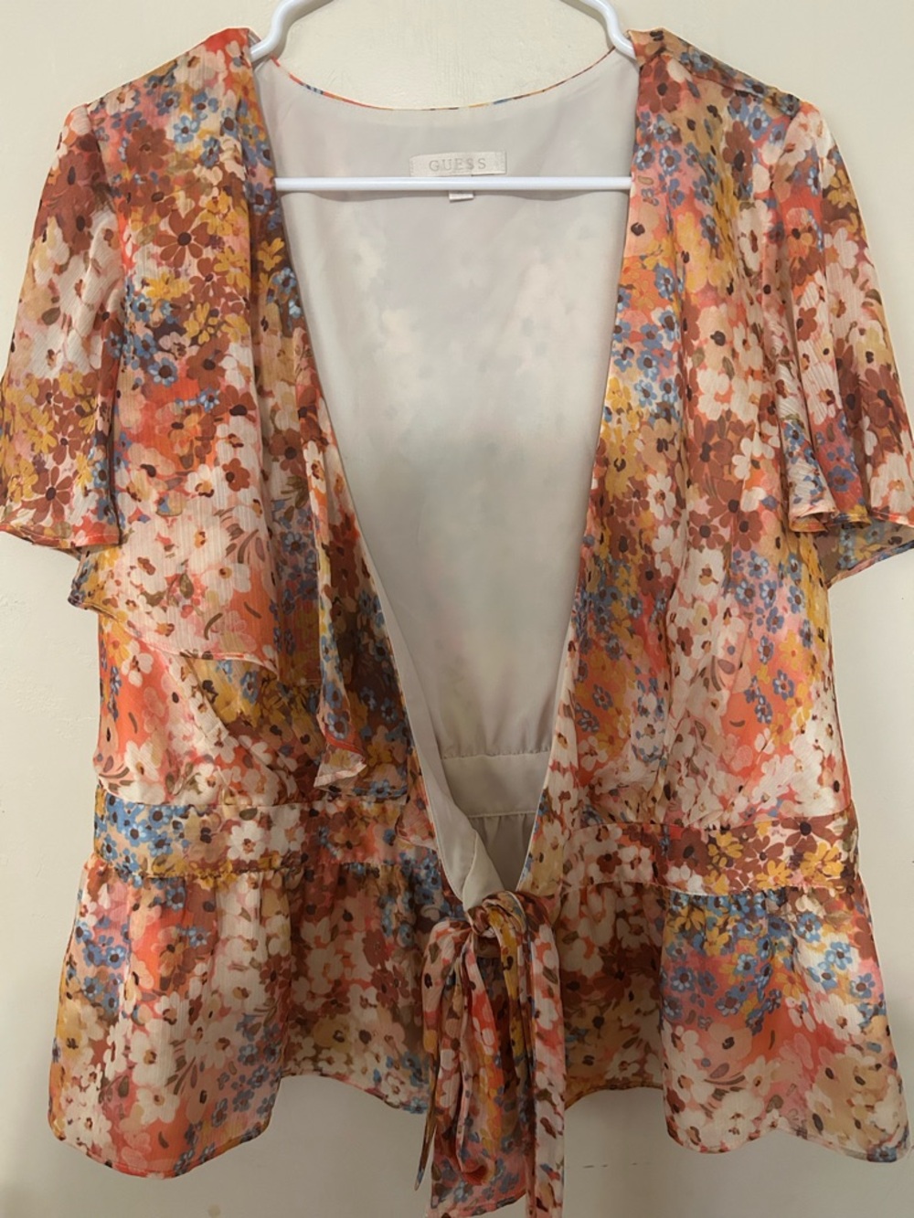 Floral Guess size XL tie wrap shirt NWT